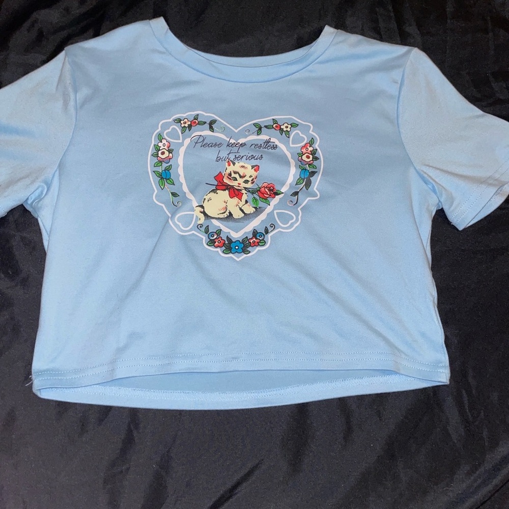 Blue kitten crop top